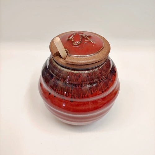 #221155 Honey Pot with Dip Stick  Red & Black $16 at Hunter Wolff Gallery